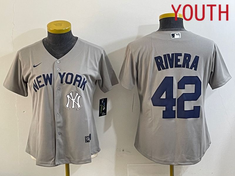 Youth New York Yankees #42 Rivera Grey Game Nike 2024 MLB Jersey style 4